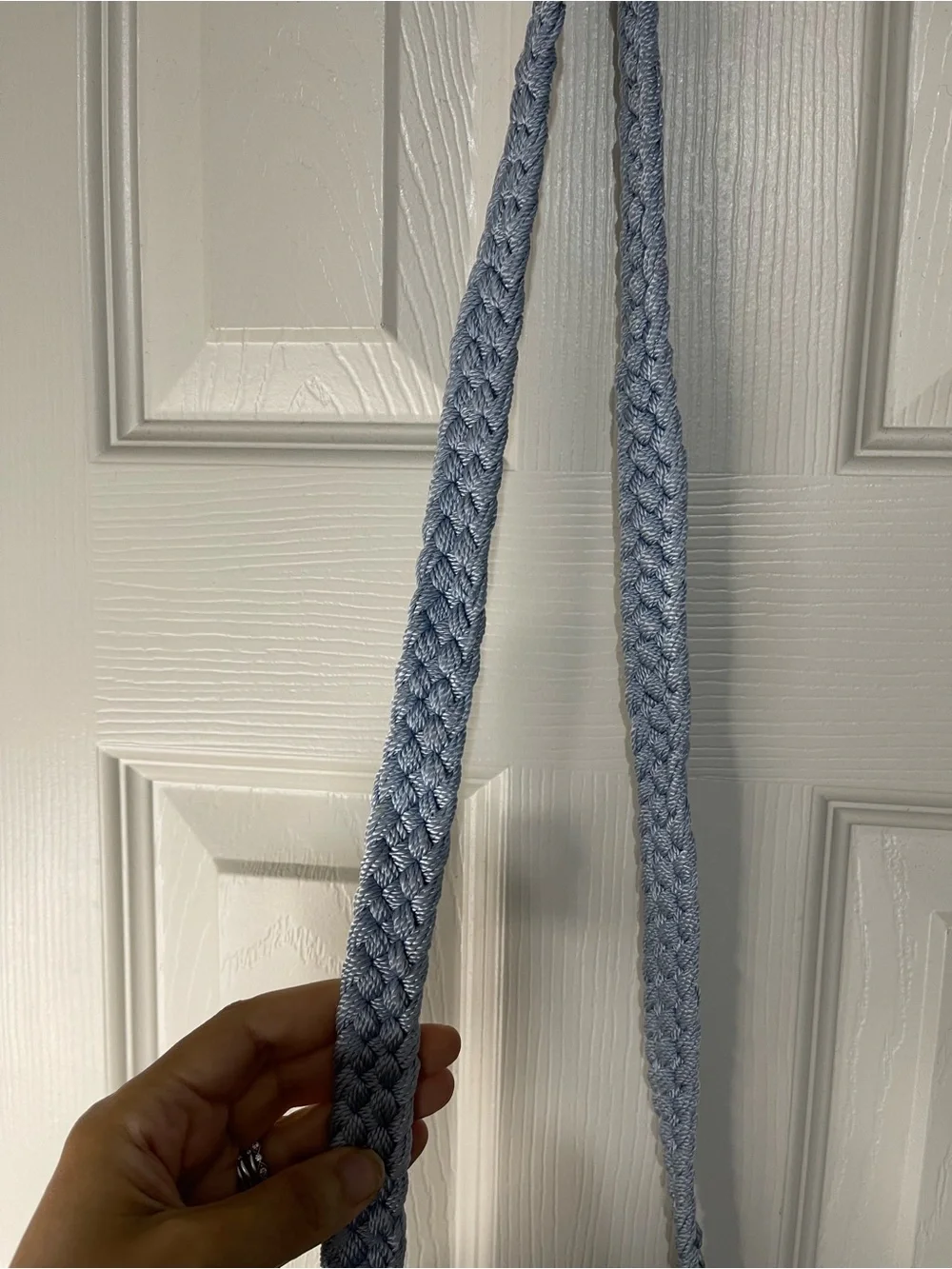 LINA Crochet Knit Shoulder Bag Purse blue White Stripe Boho Braided Strap - Picture 4 of 5